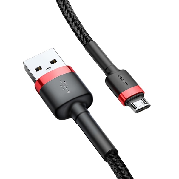 Kestävä joustava kaapeli USB microUSB QC3.0 2.4A 1M musta ja punainen