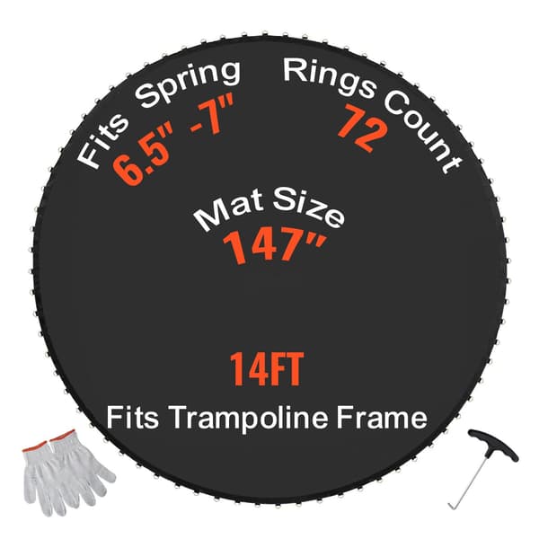 4,3 meter rund trampolinmatta, 72 V-ringar, 16,5–17,8 cm