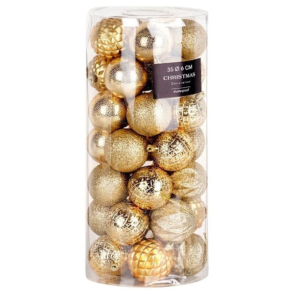 Sprængsikre julekugler guld 6 cm 35 stk.