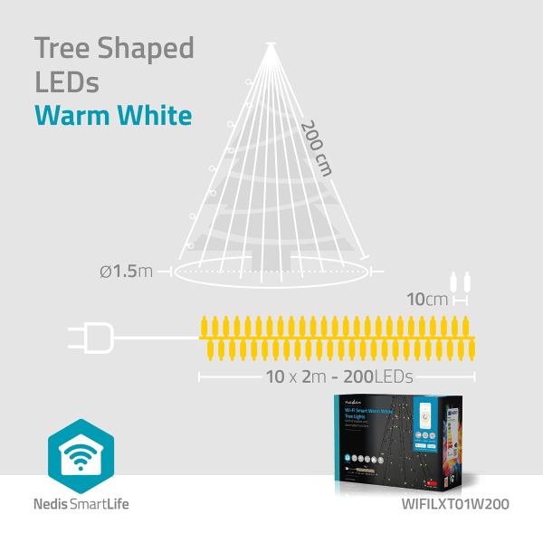 SmartLife jluelys | Træ | Wi-Fi | Varm Hvid | 200 LED's | 20.0 m | 10 x 2 m | Android™ / IOS