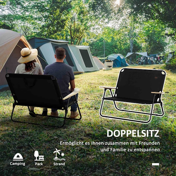 Campingstol 2-sits hopfällbar bärbar trädgårdsstol regissörsstol hopfällbar stol med mugghållare för utomhus picknick vandring max. belastning 160 kg