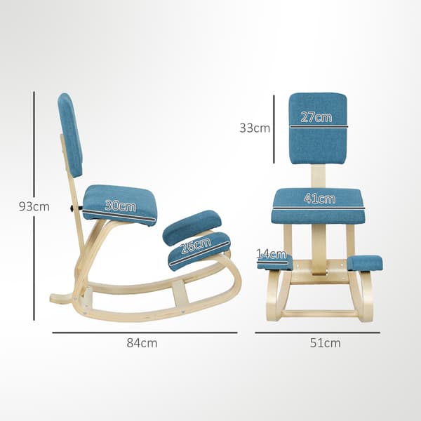 Ergonomisk knäböjd stol, mörkblå, björkträram