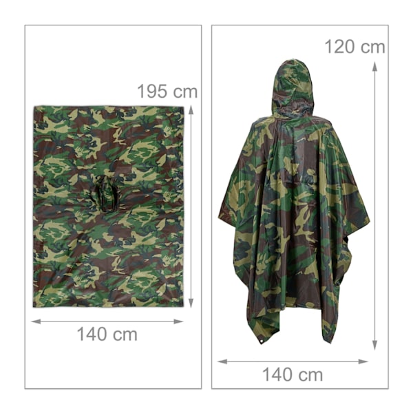 Monikäyttöinen sadeponcho 3 in 1 -naamiointi Khaki one size