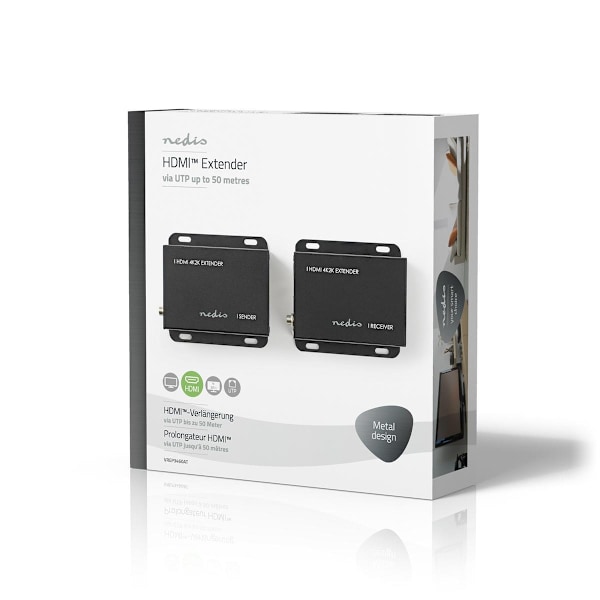 HDMI™ Vahvistin | Cat6 yli | Jopa 50m | 4K@30Hz | 10.2 Gbps | IR paluutoiminto | Metalli | Antrasiitti
