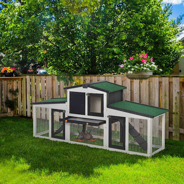 Smådjursbur Smådjursbur 204 X 45 X 80 Cm Dvärgkaninbur Med Asfalttak Och Utomhusinhägnad Dubbeldäckad Gran Trä Mörkgrå + Vit