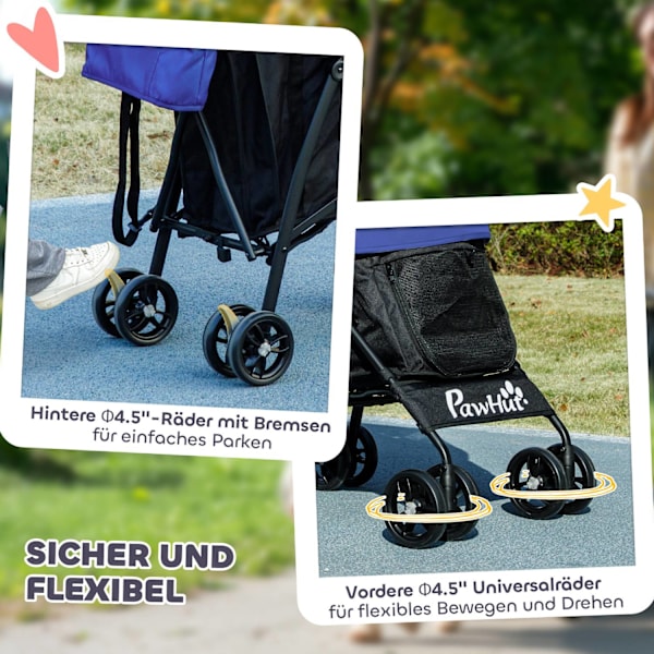 Hundeklapvogn hundevogn foldbar til hunde og katte op til 4 kg kattevogne med meshvinduer, skulderrem, opbevaringstaske, kopholder paraply kattevogn m
