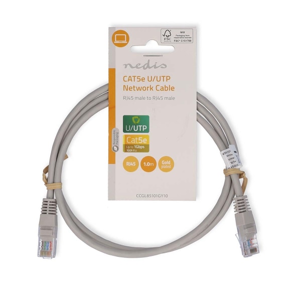 CAT5e nätverkskabel | U/UTP | RJ45 hane | RJ45 hane | 1.00 m | Rund | PVC | Grå | Label