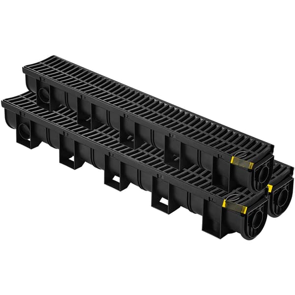 Rendeafløbssæt, 3-pak HDPE-rende med plastriste