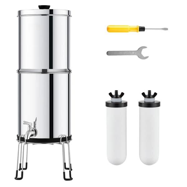Gravitationsvattenfilter, 8,5 l, rostfritt stål, 2 filter