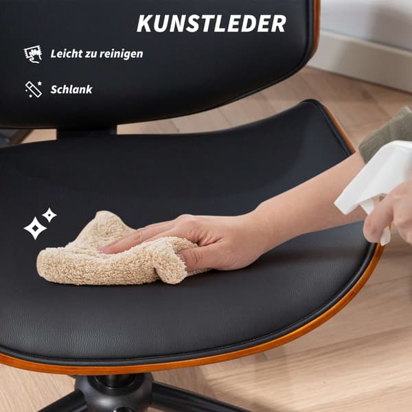 Mid-Century Modern kontorstol i kunstlæder, ergonomisk, sort