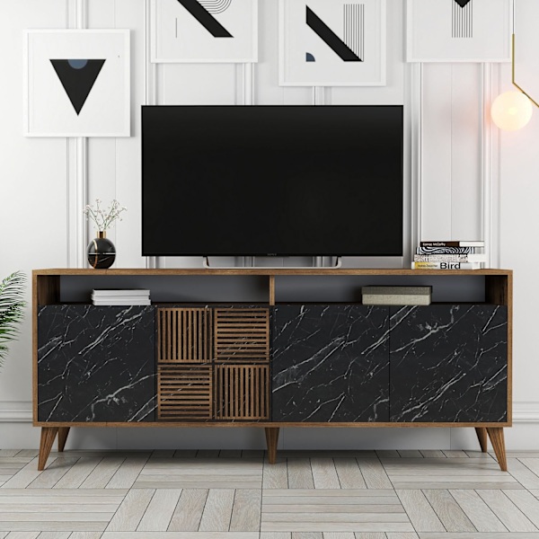 Console Milan - Valnöt, Svart Marmor
