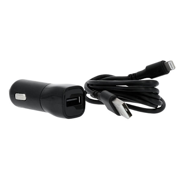 GEAR Laddare 12-24V 1xUSB 2,4A Svart Lightning Kabel 1m MFI C89
