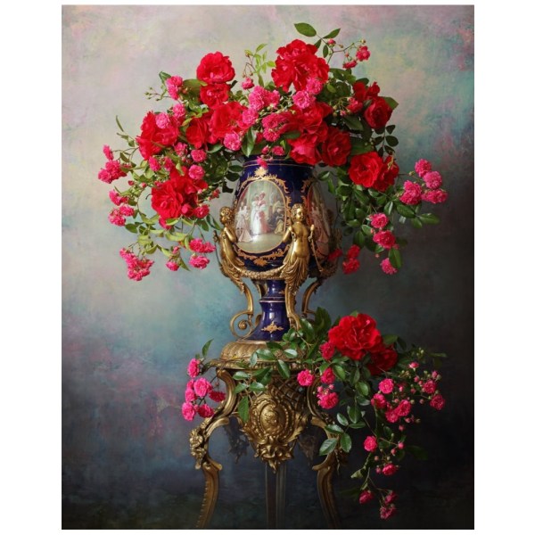 Stilleben med røde roser - 70x100 cm