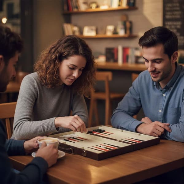 Backgammon-setti nahkaverhoilulla ja kotelolla