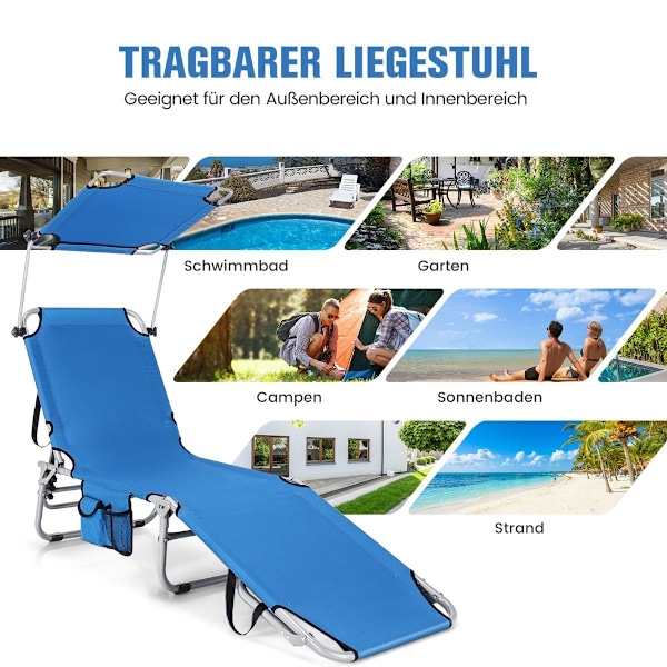 Liggestol sammenklappelig strandstol til udendørs blå
