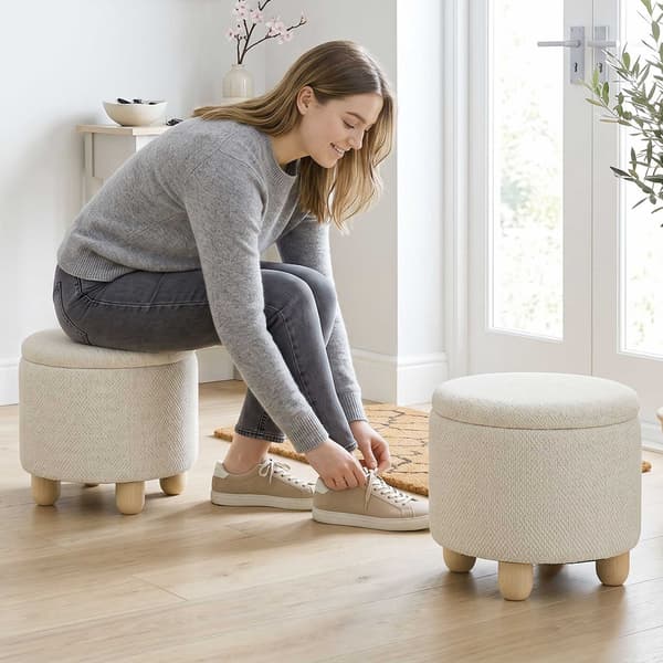 Förvaringsfotpall med vändbart lock, beige linne, 38,5x33,5 cm