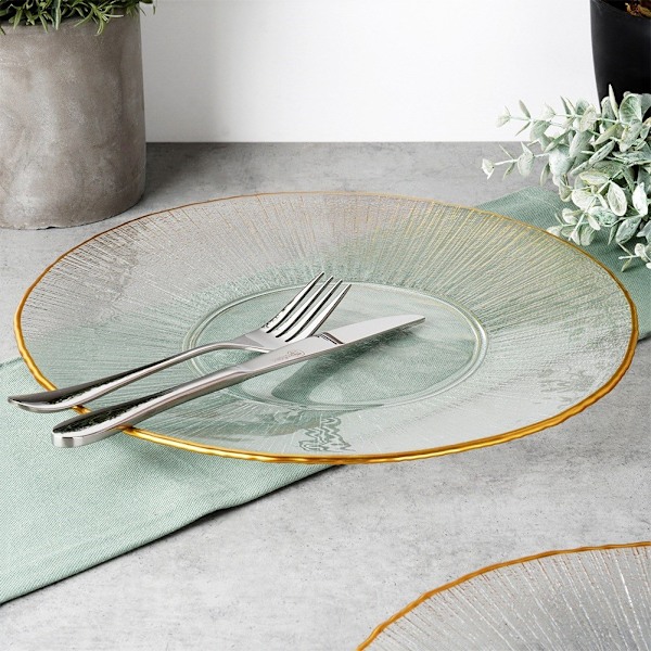 Middagstallerken lavvandet glas guldfad 30 cm
