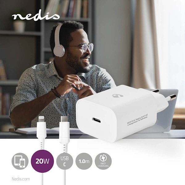 Väggladdare | 20 W | Snabbladdnings funktion | 1.67 A / 2.22 A / 3.0 A | Antal utgångar: 1 | USB-C™ | Lightning 8-Pin (Lös) Kabel | 1.00 m | Automatis
