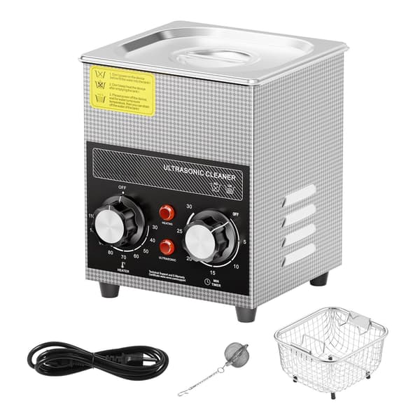 2L ultralydsrenser med varmelegeme, timer og kurv, 60W