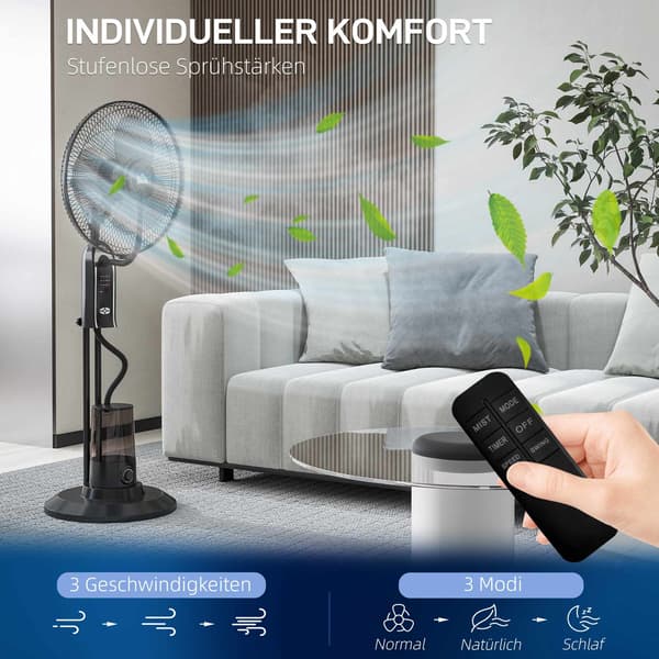 Vandkølende ventilator med luftfugter, 3 hastigheder, sort, 75W