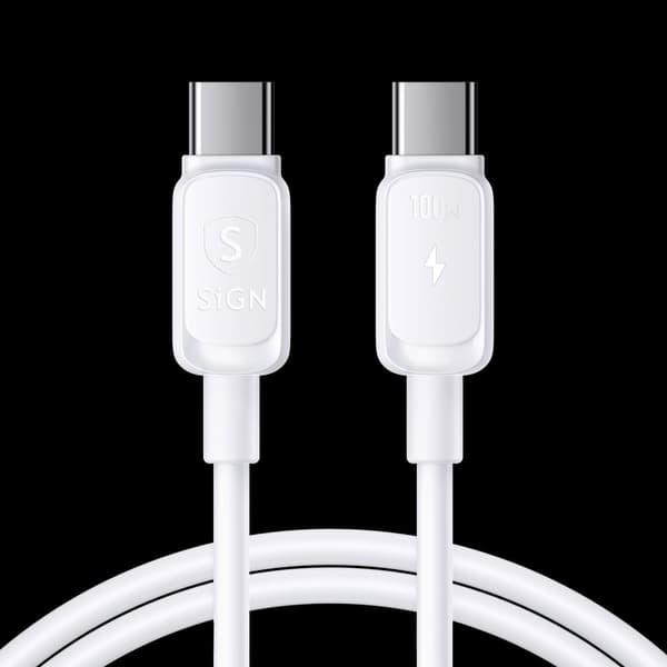 USB-C–USB-C-kaapeli 100 W, 2 m - valkoinen