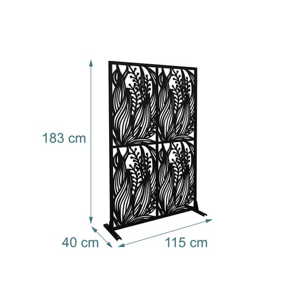 Sort metalskærm til haven – Leaf Design