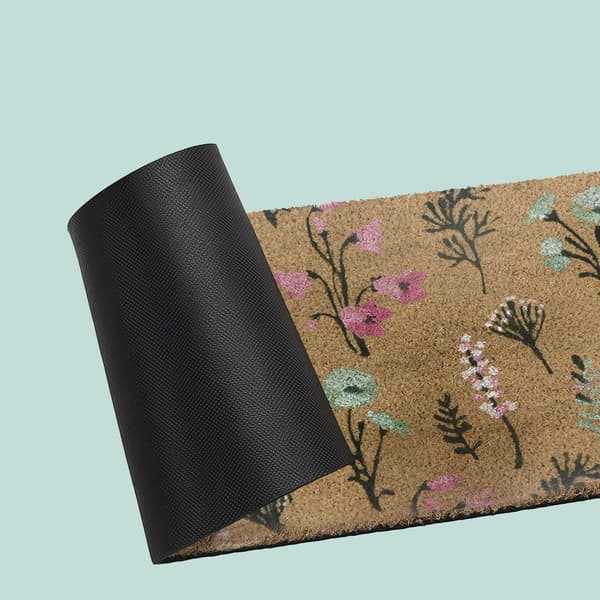 Kokosnøddemåtte, botanisk design, 60 x 40 cm