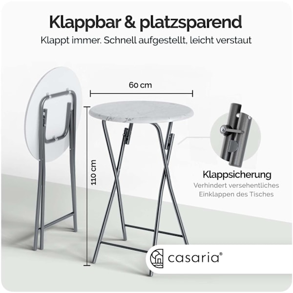 Hopfällbart barbord, vit marmorlook, 130x60cm