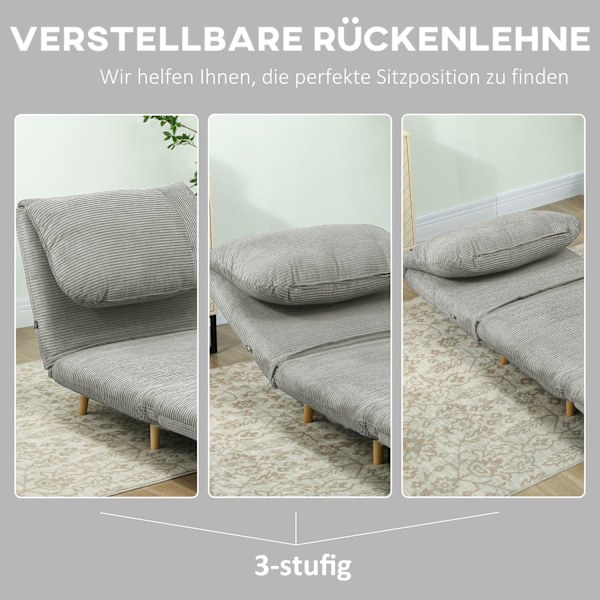 2-i-1 bäddsoffa, stolsäng, justerbar hopfällbar madrass, gästsäng i manchesterlook, för sovrum, vardagsrum, grå 82 x 89 x 83 cm