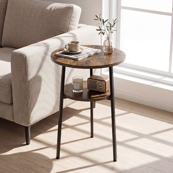 Set med 2 runda soffbord, bruna, 39 cm, stålram