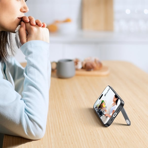 Jäykkä kotelo geelikehyksellä ja sisäänrakennetulla telineellä iPhone 14 Pro mustalle