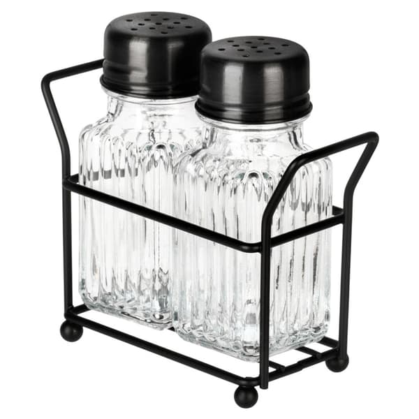 Salt- och pepparkarset med stativ – glas, svart