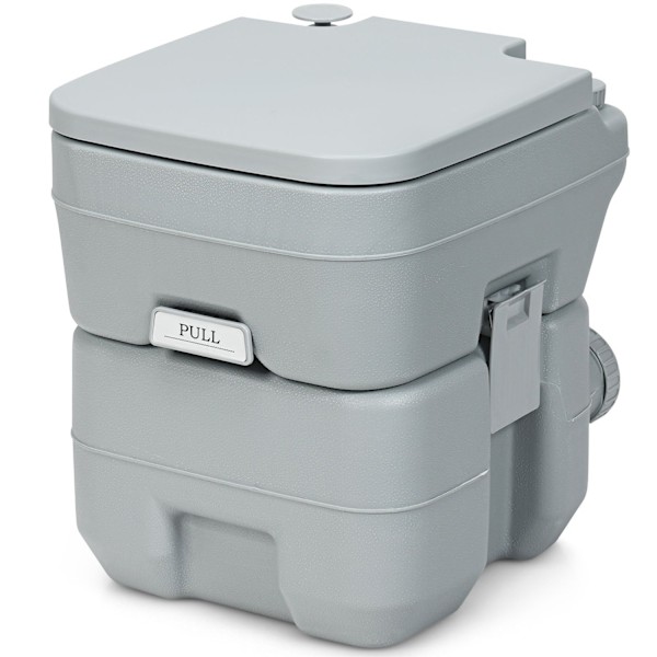 Campingtoilet, rejsetoilet, mobilt toilet, transportabelt udetoilet, 20 L, grå