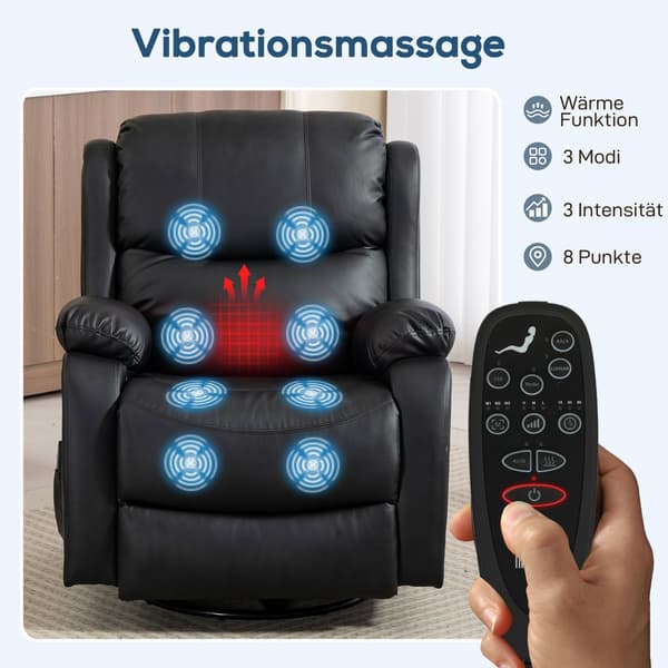 Massagestol med varme, lænefunktion, kunstlæder, sort