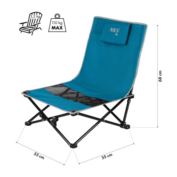Strandstol, foldbar, blå/grå, bærbar