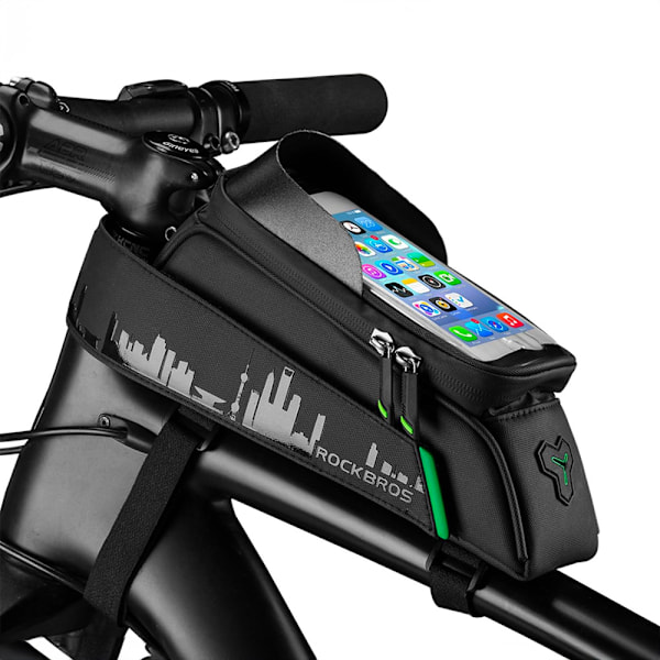Cykelsteltaske med cover til telefon og navigation, sort