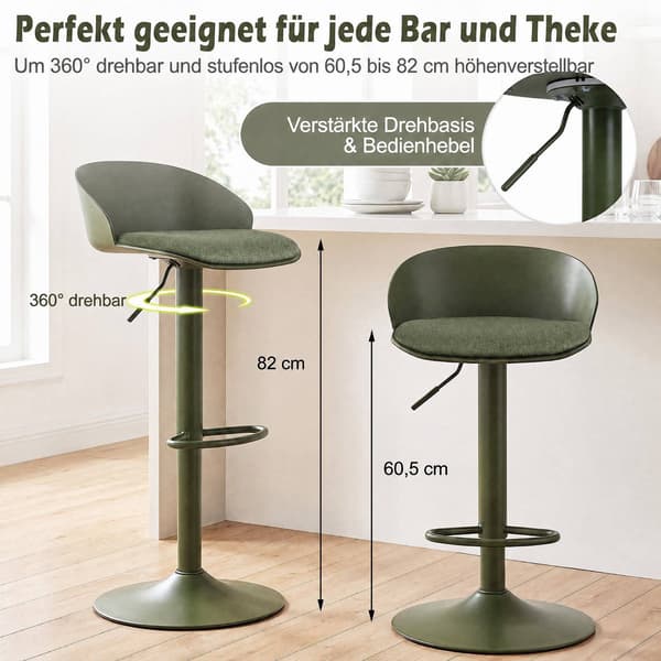 Justerbare drejebarstole, sæt med 2, creme/olivengrøn
