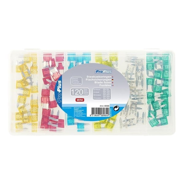 Bladsäkringar mini assorterad 120 stycken i plastlåda