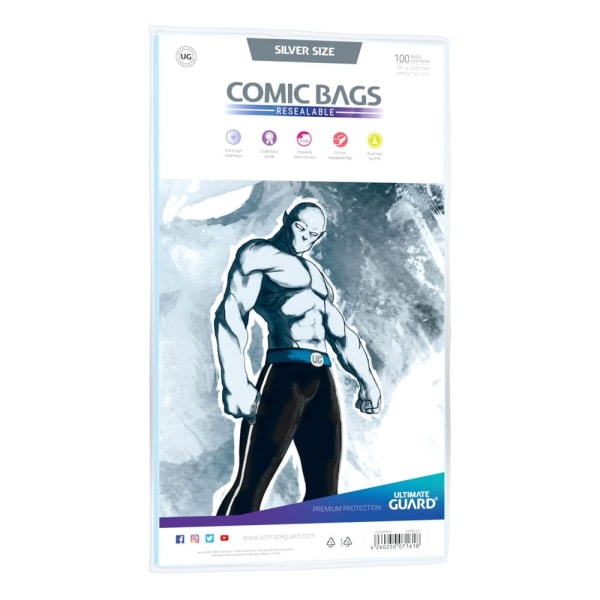 Ultimate Guard Comic Väskor Återförslutningsbara Silver Storlek