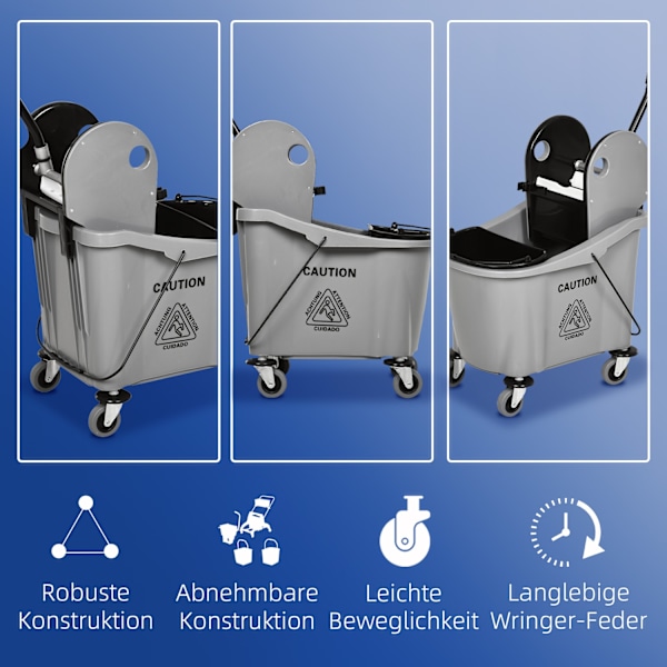 Rengöringsvagn 36 liter mobil hink städhinktorkvagn med vridanordning, grå, 54 x 41 x 91,5 cm
