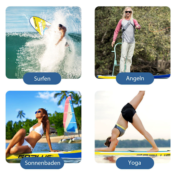 SUP Board Uppblåsbar Stand Up Paddle Board Lättviktsbräda 335 x 76 x 15 cm Blå + Gul + Vit