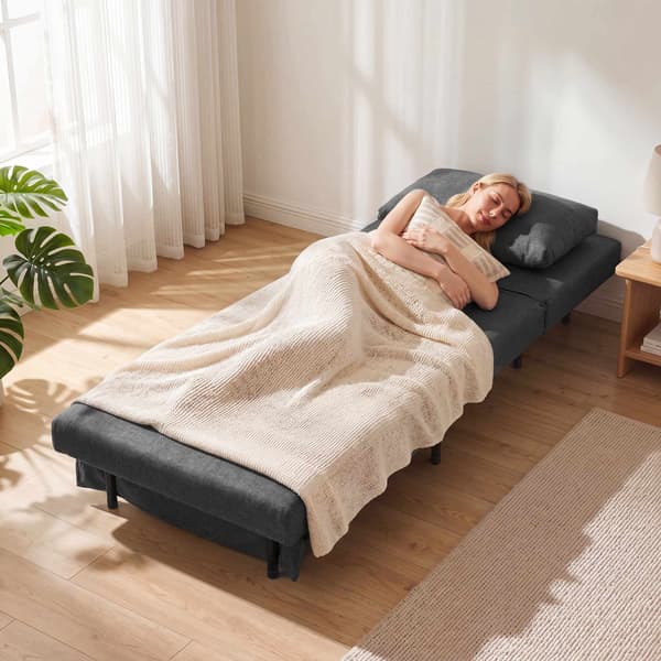 Sovesofa, 3-i-1 udfoldelig sengeseng i linnedlook, mørkegrå