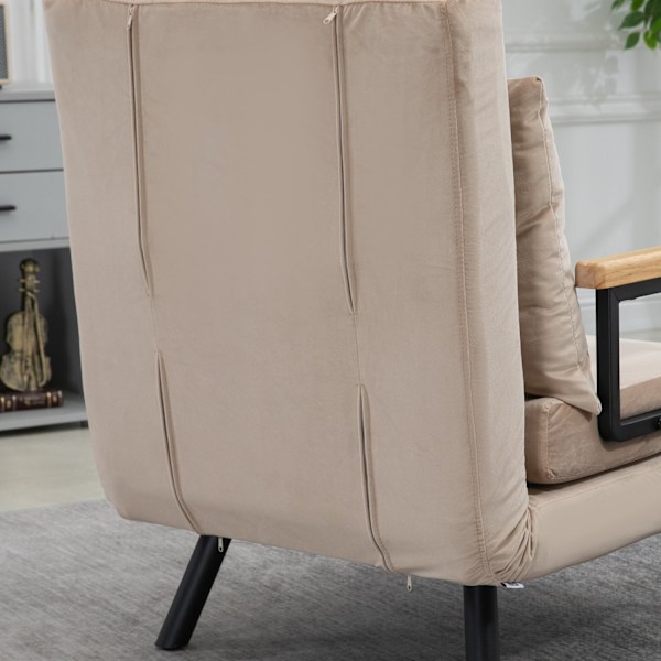 Sovesofa, Afslapningsstol Med Sengefunktion, Gæsteseng Med Fløjlslook, Rygpude, Polstret Sofa Med Justerbart Ryglæn, Beige, 63 X 73 X 81 Cm
