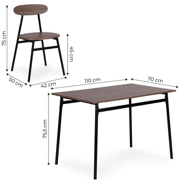 Matbordsset med 4 stolar, MDF och stål