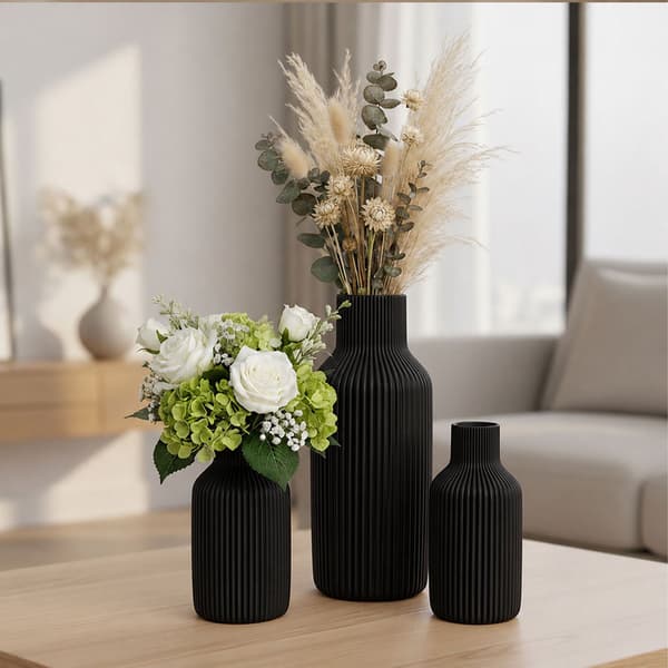 Sort Keramik Vase Sæt med 3 – Skandinavisk Stil
