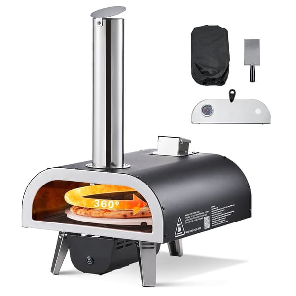 Udendørs pillepizzaovn 12 tommer, roterende, termometer
