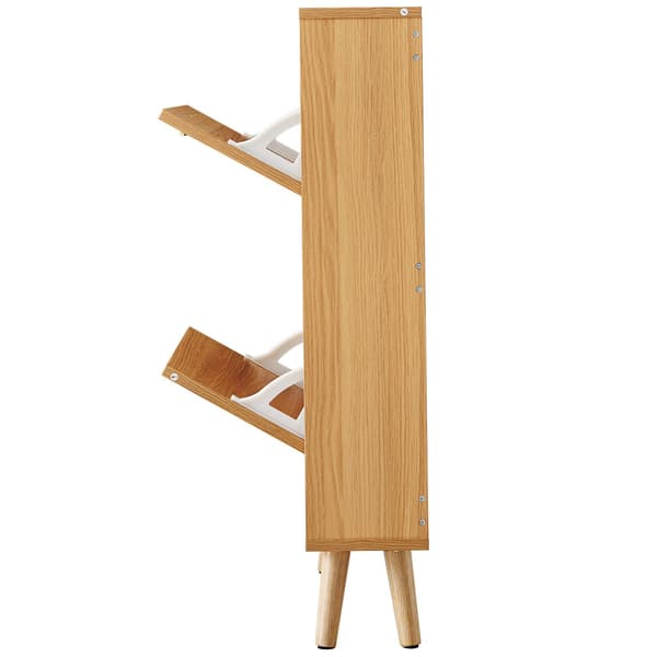 Skoskab med 2 vippeskuffer, slanke rattanlåger