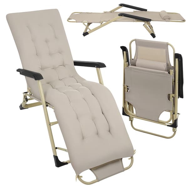 Sammenklappelig haveliggestol med hynde, 3 positioner, beige