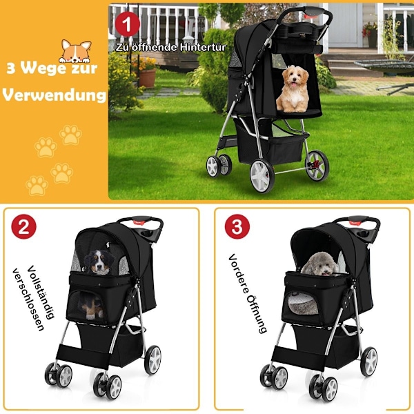 Hundeklapvogn kæledyrsvogn op til 15 kg 81 x 45 x 101 cm sort