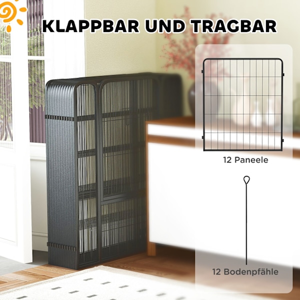 Valplekhage, fyrkantig, valplopp med 12 rutnät, dörr, markspetsar, flexibel, hopfällbar, skyddande presenning, utomhusinhägnad, 100 cm hög, hundlekhag